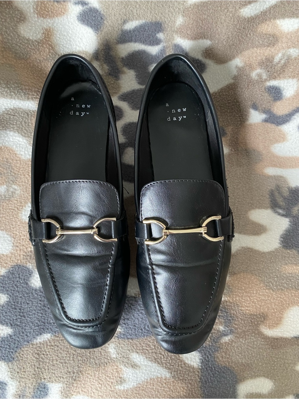 A New Day Women's Black Slip-On Loafers with Gold Accent Size 7.5.